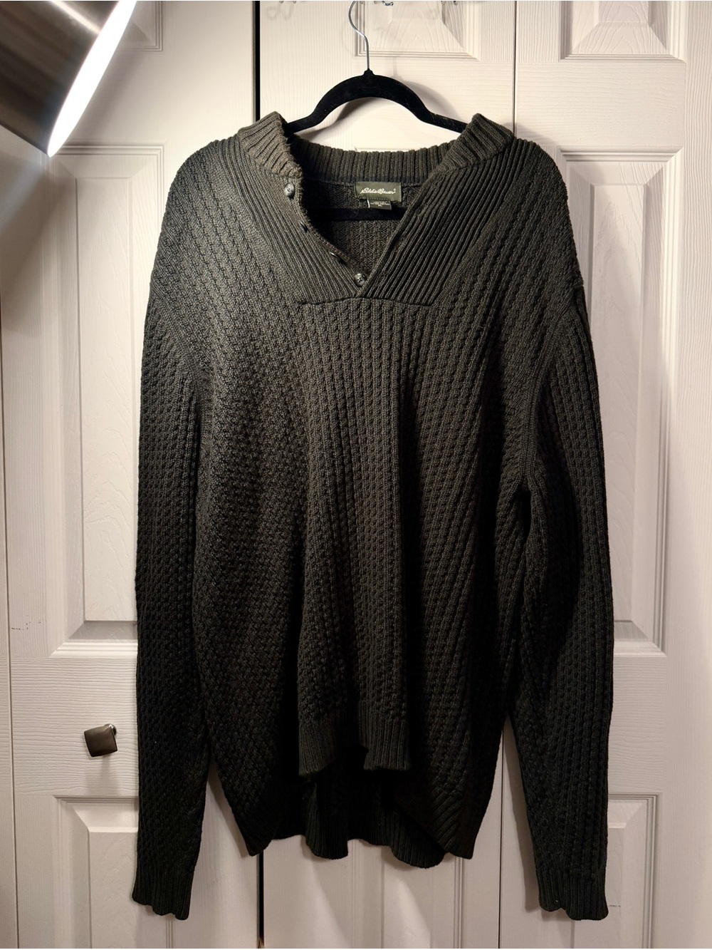 Eddie Bauer Men’s XL Dark Green Cotton Knit Henley Sweater Pullover